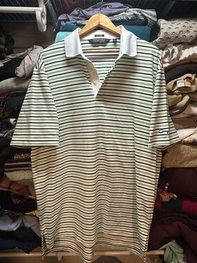 Polo Ralph Lauren Performance Golf Shirt Green & White Striped Size Large